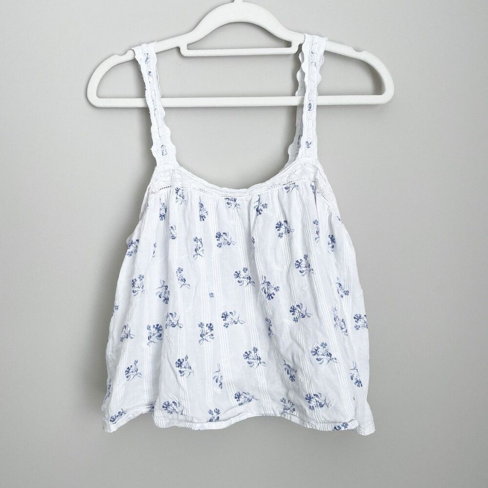 Joie Size S White Embroidered Flower 100% Cotton Tank Top Flowy Coquette
